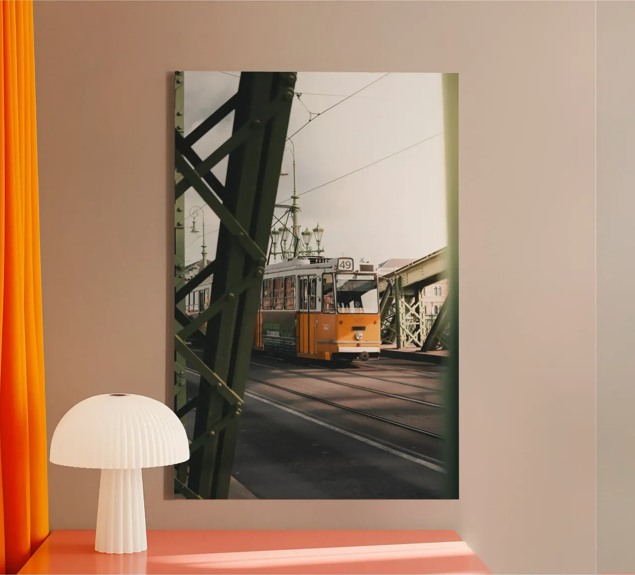 Line 49 - Time travel over the Freiheitsbrücke bridge canvas with Floater frame by fokusfernweh
