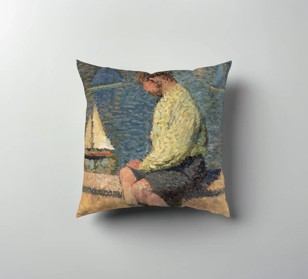 Henri Martin - Ragazzo con barca a vela in un bacino cuscino da ARTOTHEK