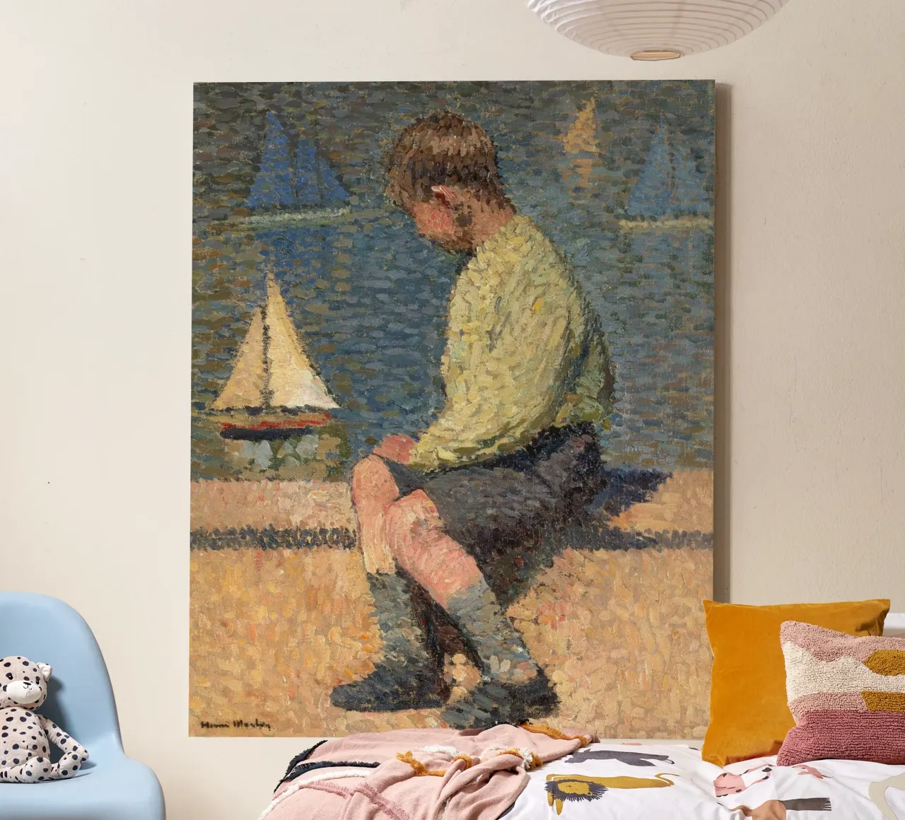 Henri Martin - Boy with sailing boat at a basin canvas by ARTOTHEK