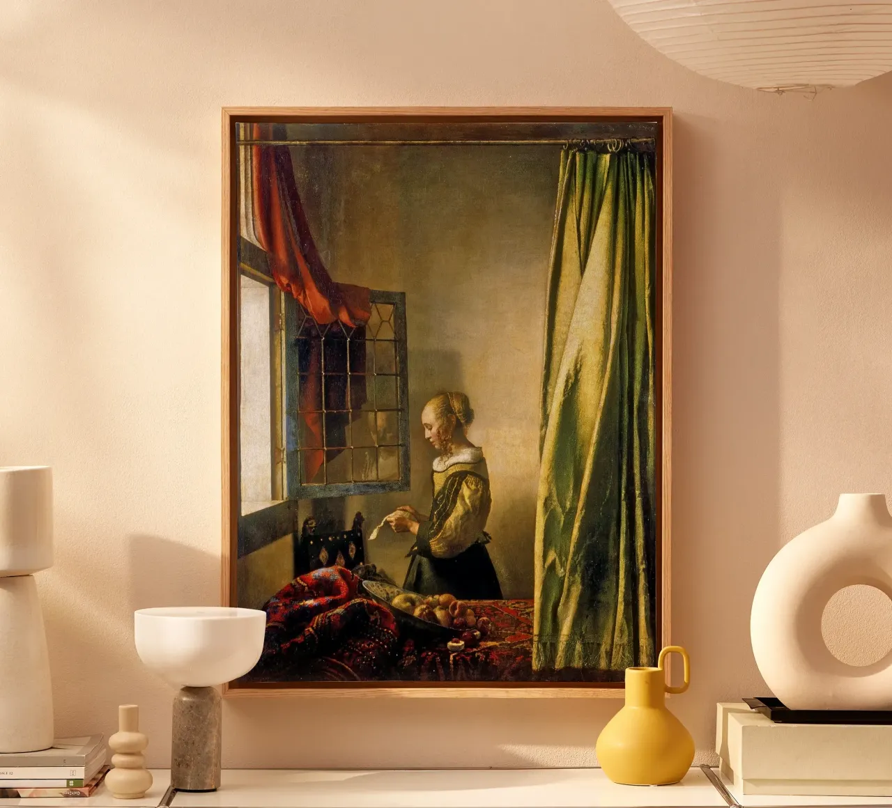 Vermeer - Girl at a Window Reading a Letter canvas with Floater frame by ARTOTHEK