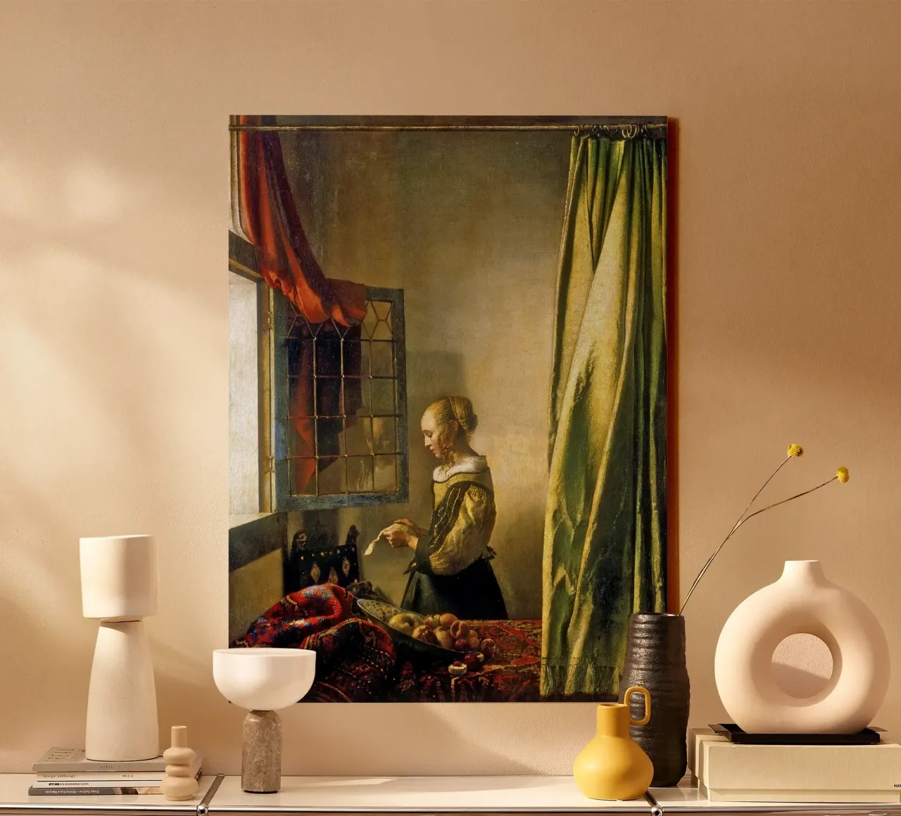 Vermeer - Girl at a Window Reading a Letter canvas with Floater frame by ARTOTHEK