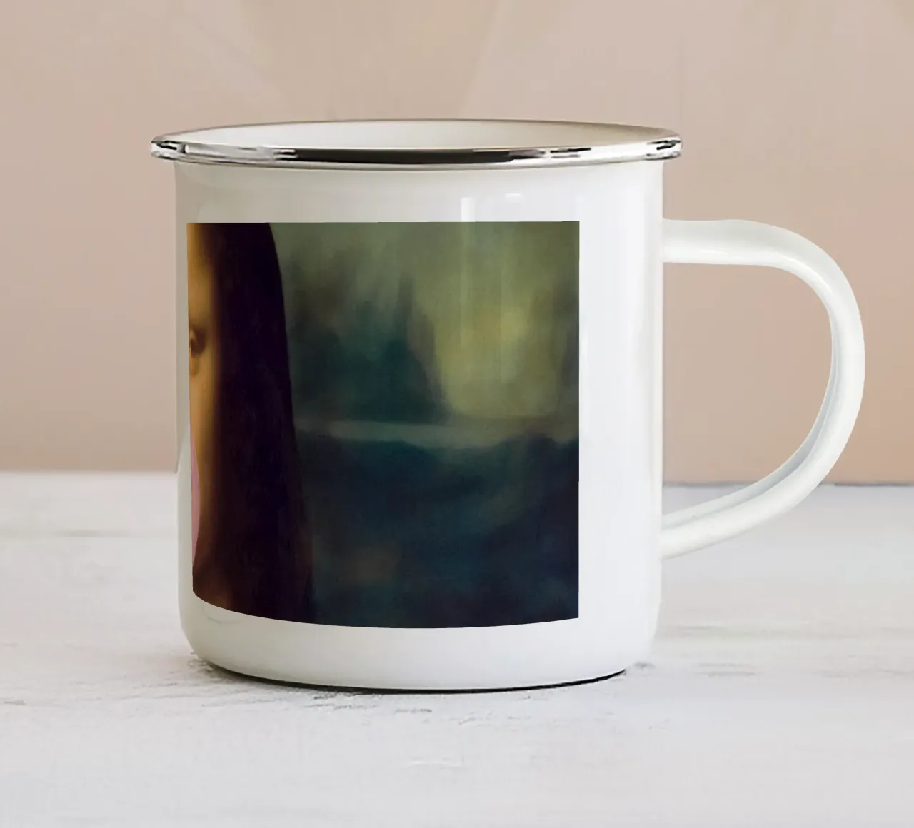 Mona Lisa Bubble Gum tazza in smalto da Taudalpoi