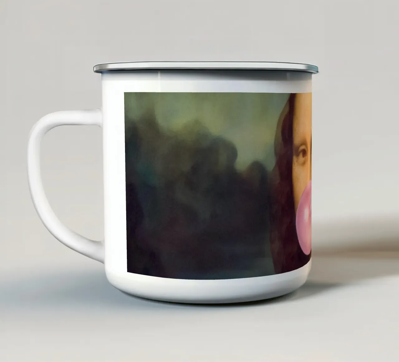 Mona Lisa Bubble Gum tazza in smalto da Taudalpoi