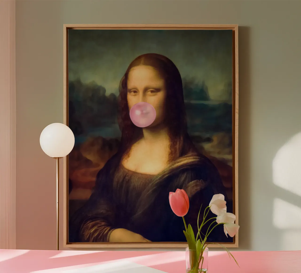 Mona Lisa Bubble Gum tela con Cornice a cassetta da Taudalpoi