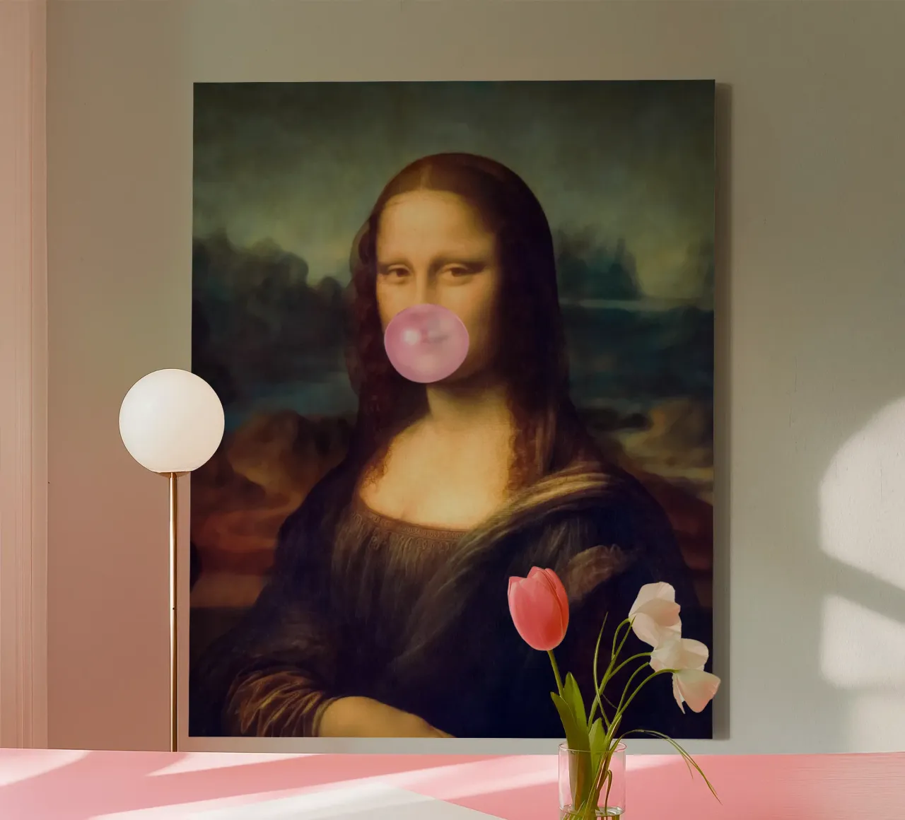 Mona Lisa Bubble Gum tela con Cornice a cassetta da Taudalpoi
