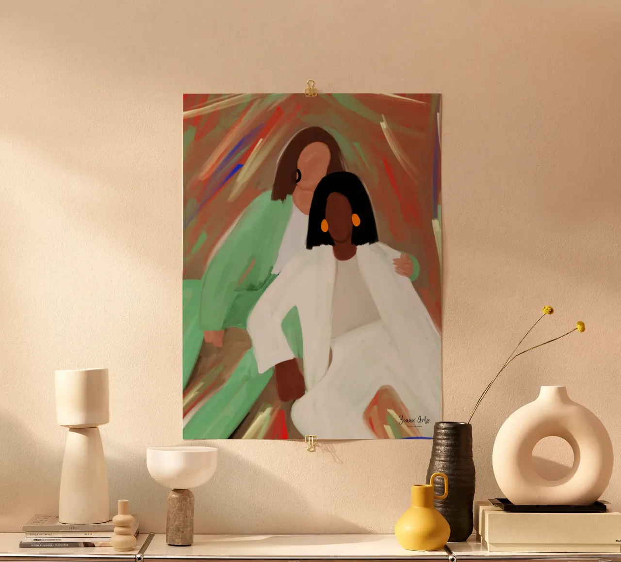 Afro Friendship poster con telaio in legno da Mathudace Créas