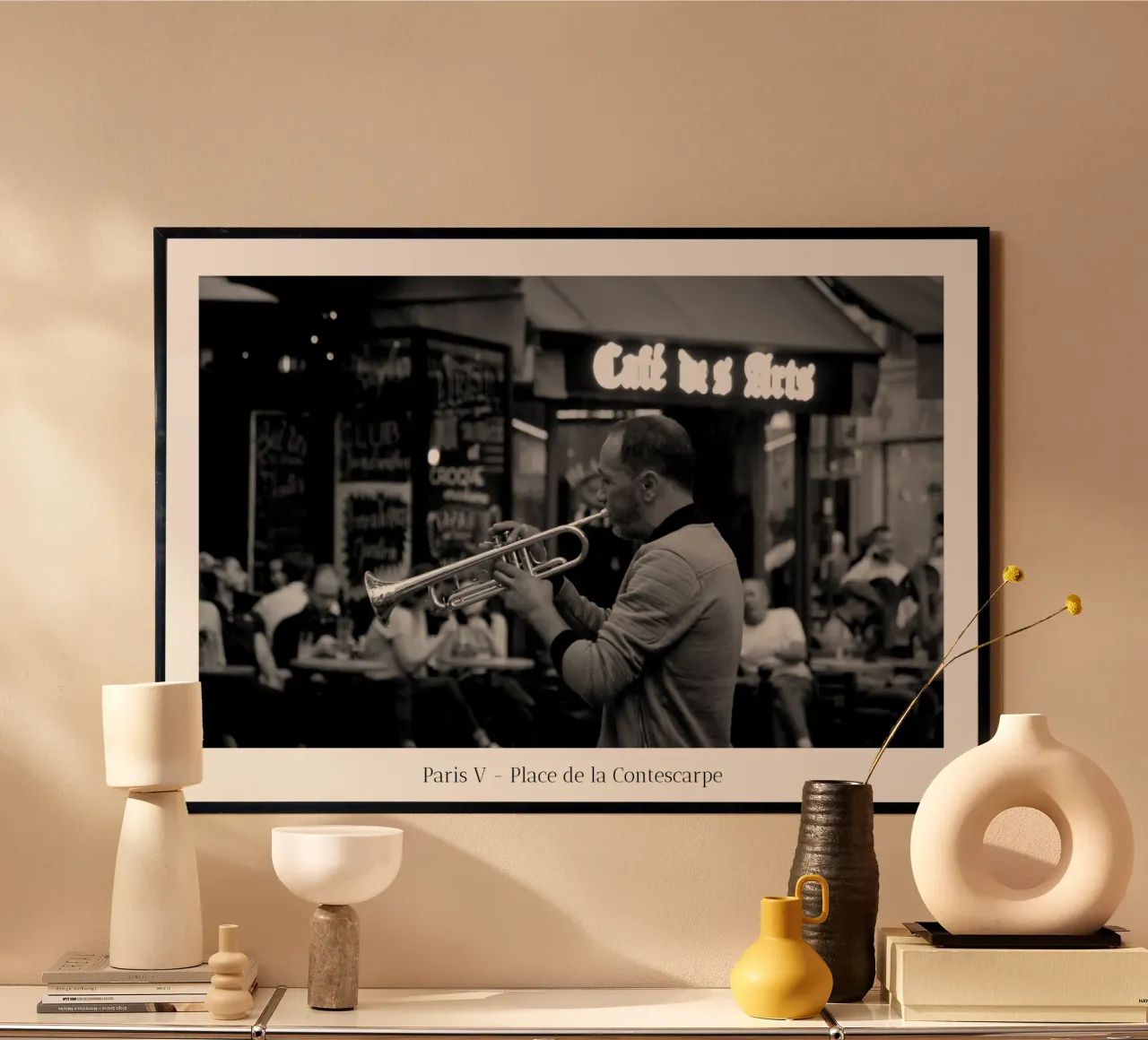 Paris V - Melody at the Café des Arts poster with aluminum frame by fanny-bianca