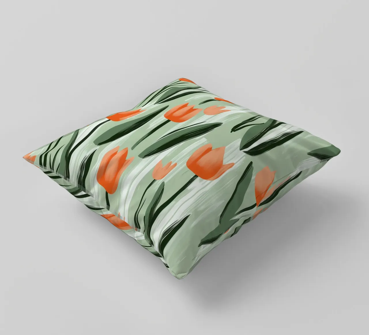 Spring-like tulip pattern in Scandi style decorative cushion by Autofocus