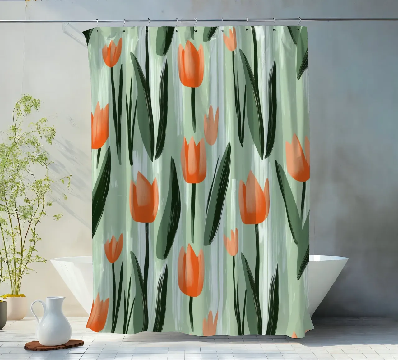 Spring-like tulip pattern in Scandi style shower curtain by Autofocus