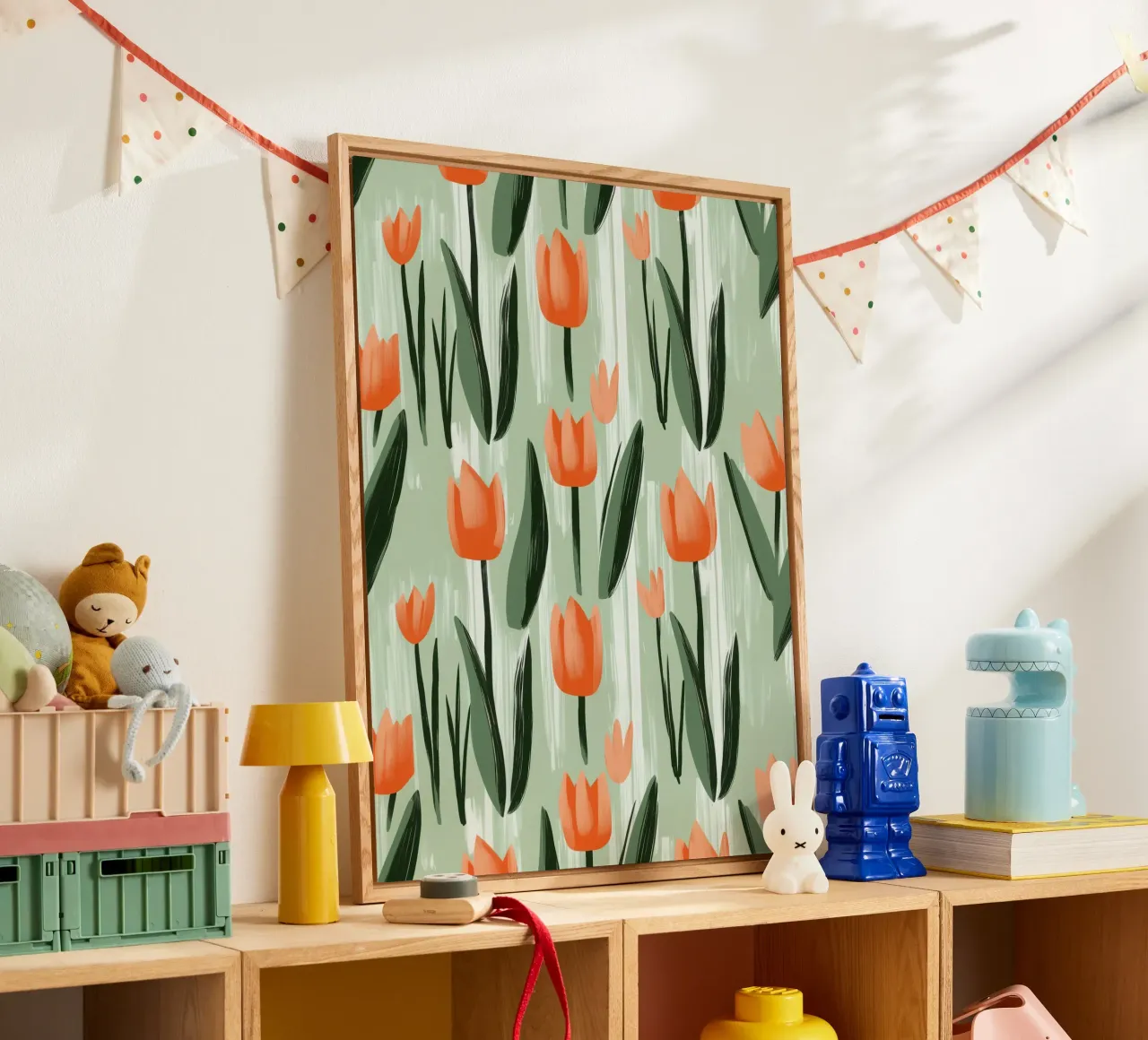 Spring-like tulip pattern in Scandi style acrylic glass by Autofocus