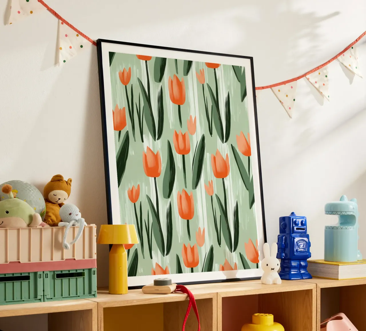 Spring-like tulip pattern in Scandi style poster by Autofocus