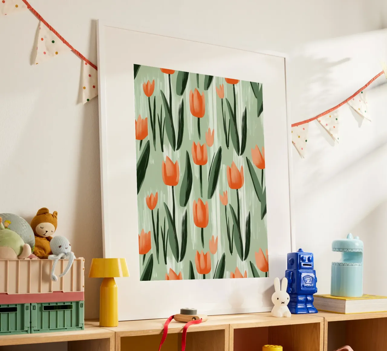 Spring-like tulip pattern in Scandi style poster by Autofocus