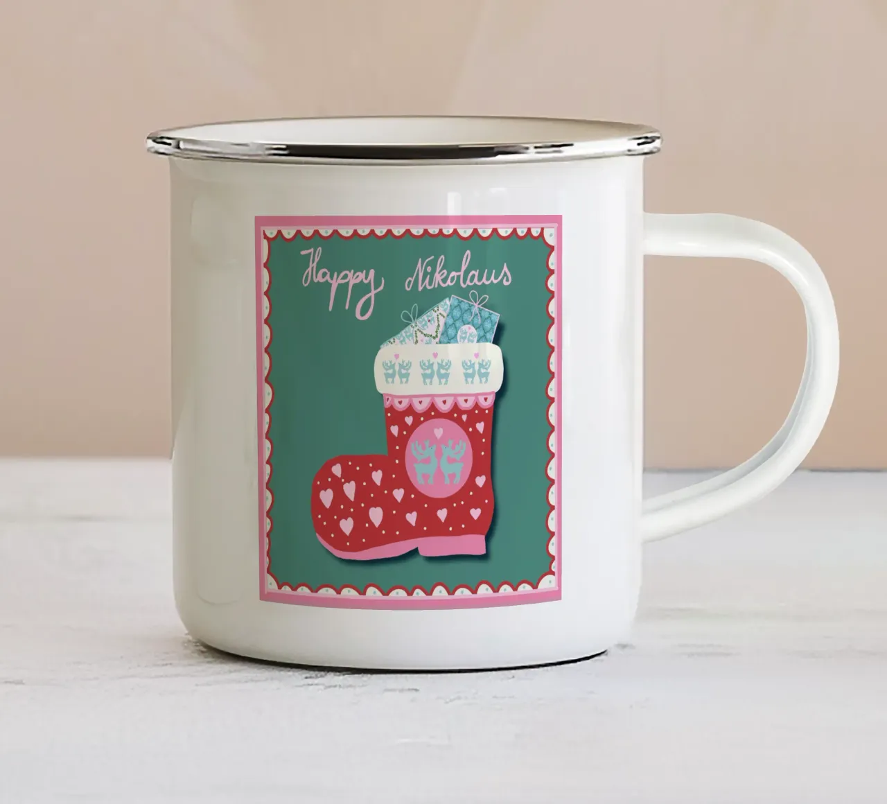 Happy Nikolaus Quadrat tazza in smalto da Miris bunte Modewelt