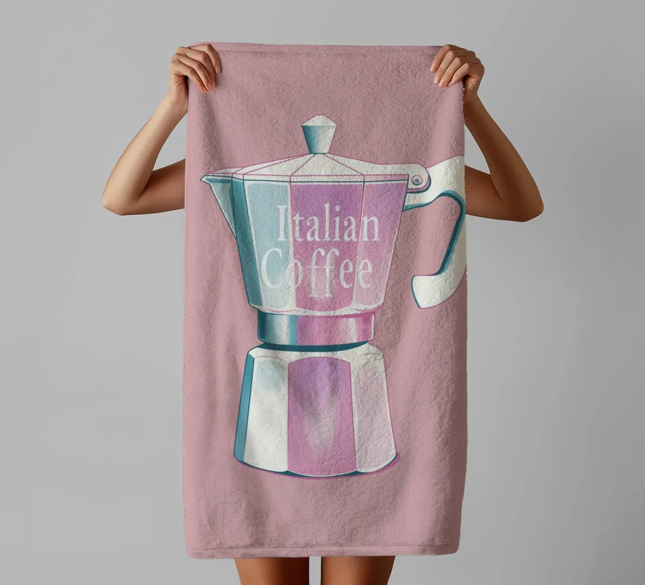 Italian coffee pink towel by Carinaprint