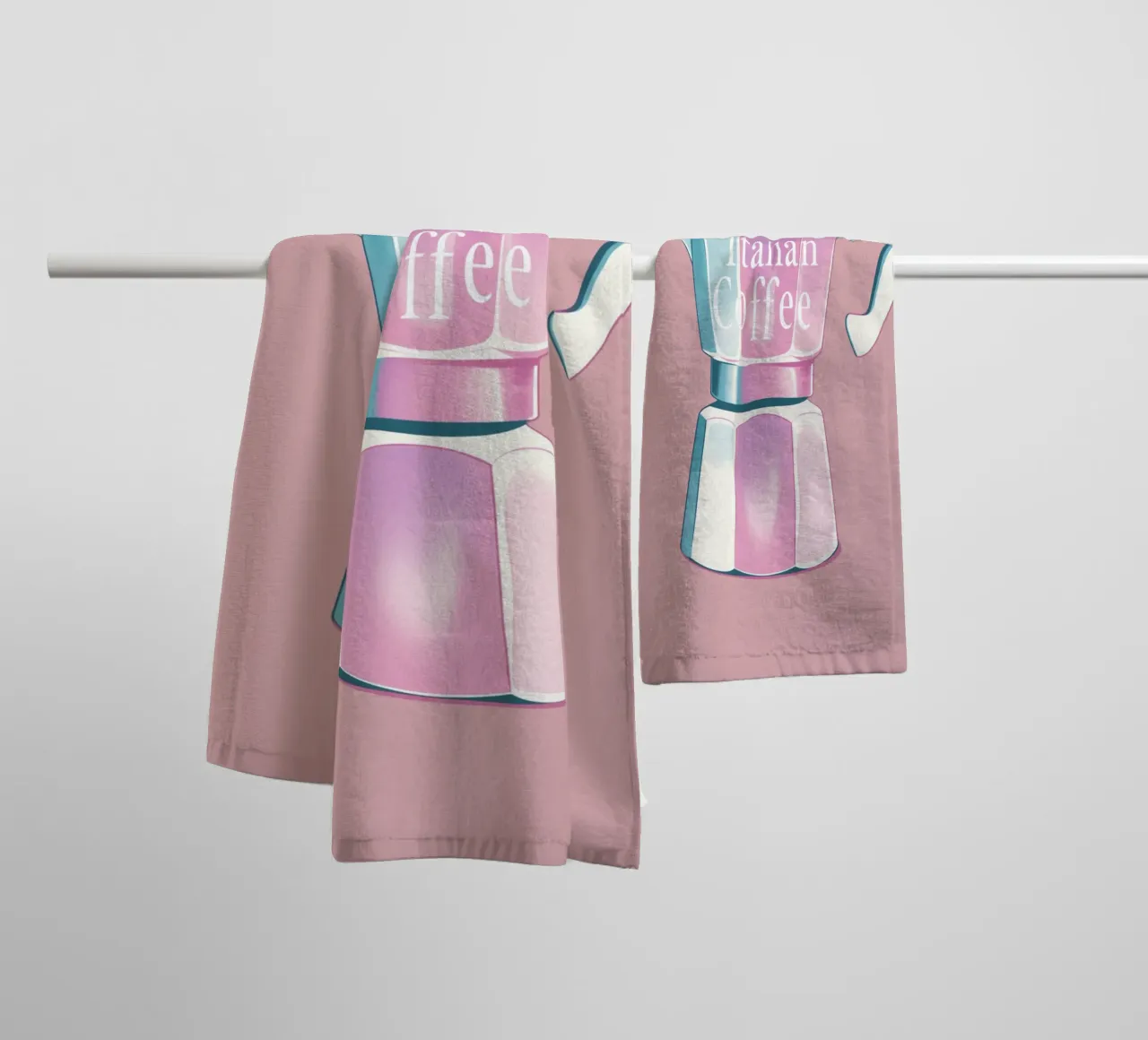 Italian coffee pink towel by Carinaprint