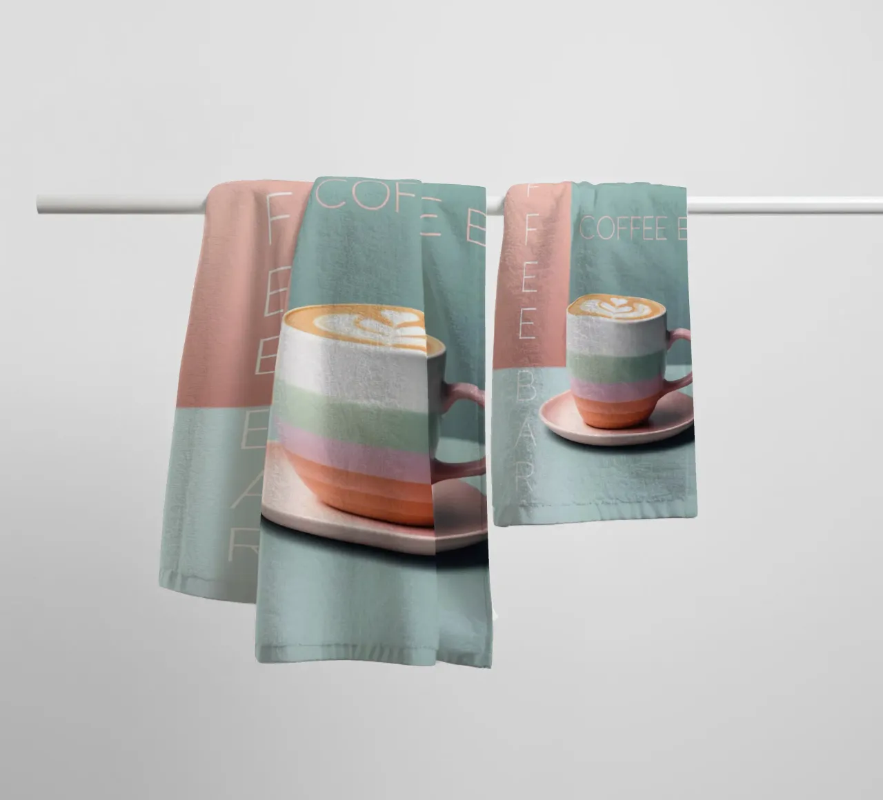 Pastelkleurige koffiebar mok badhanddoek van Carinaprint