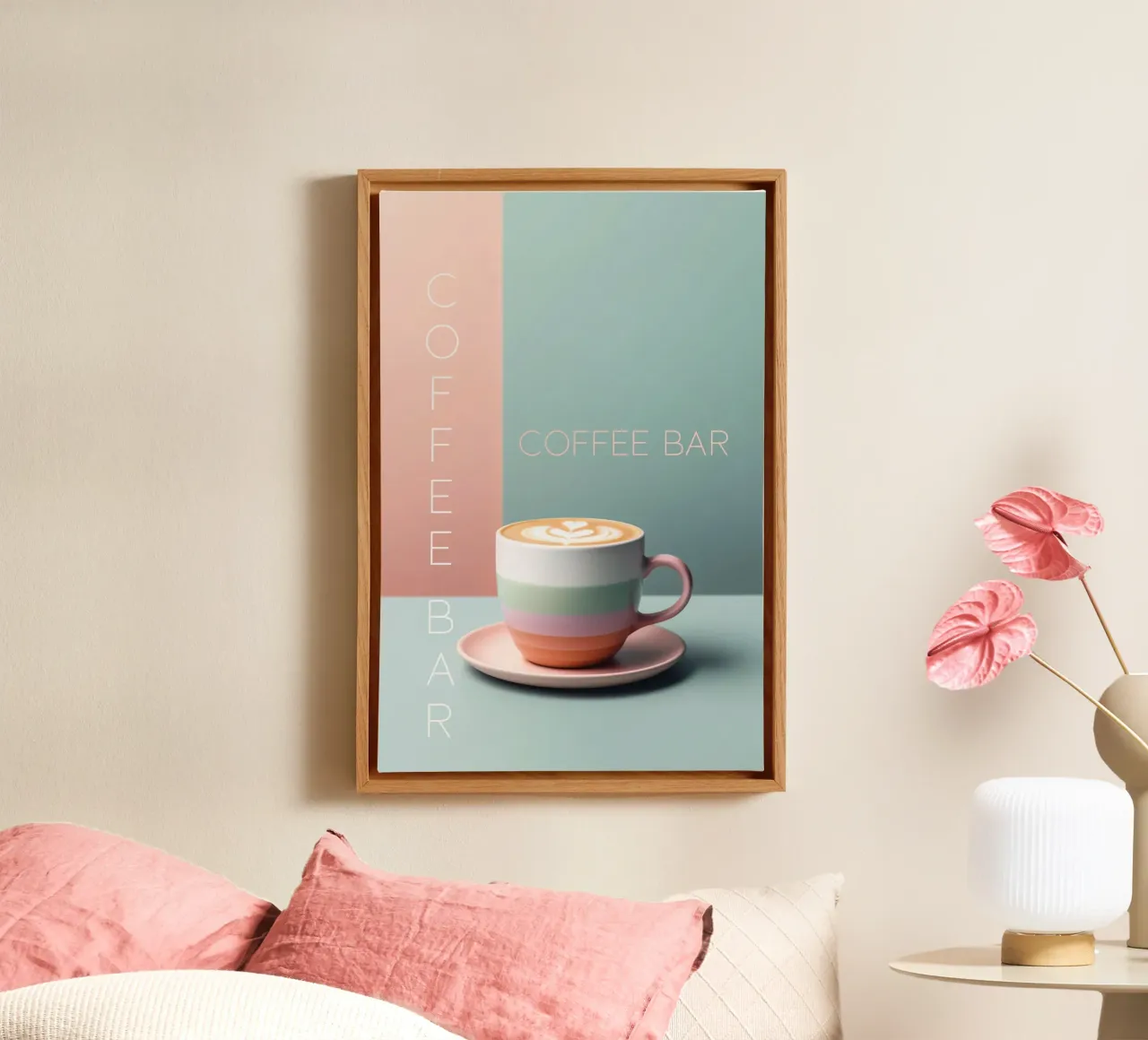 Pastelkleurige koffiebar mok canvas met Baklijst van Carinaprint