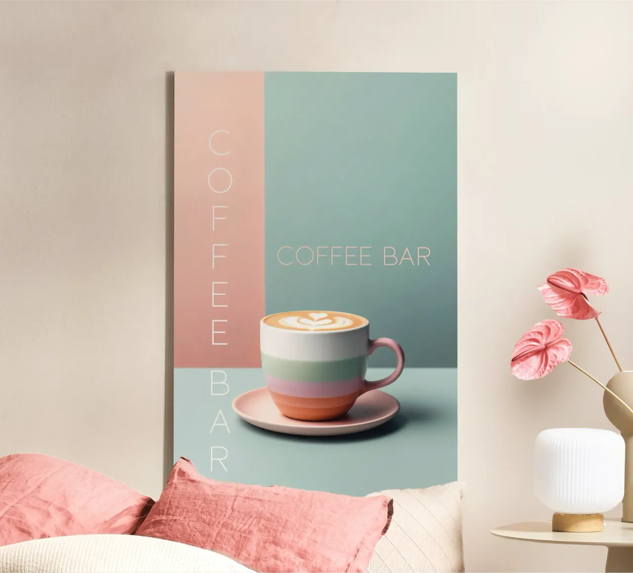 Pastelkleurige koffiebar mok canvas met Baklijst van Carinaprint