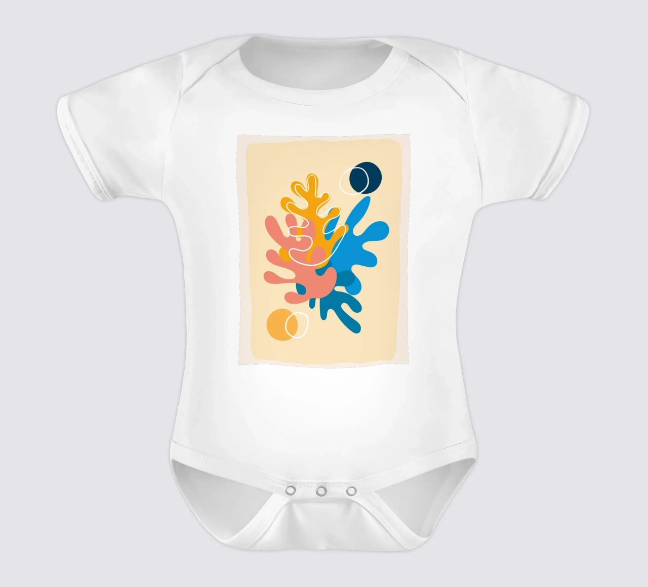 Colourful abstraction - Matisse-inspired design short-sleeve baby romper by Whole©