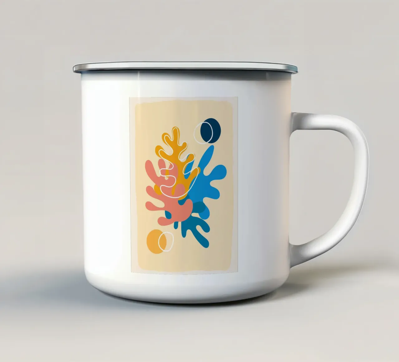 Kleurrijke abstractie - op Matisse geïnspireerd ontwerp emaille mok van Whole©