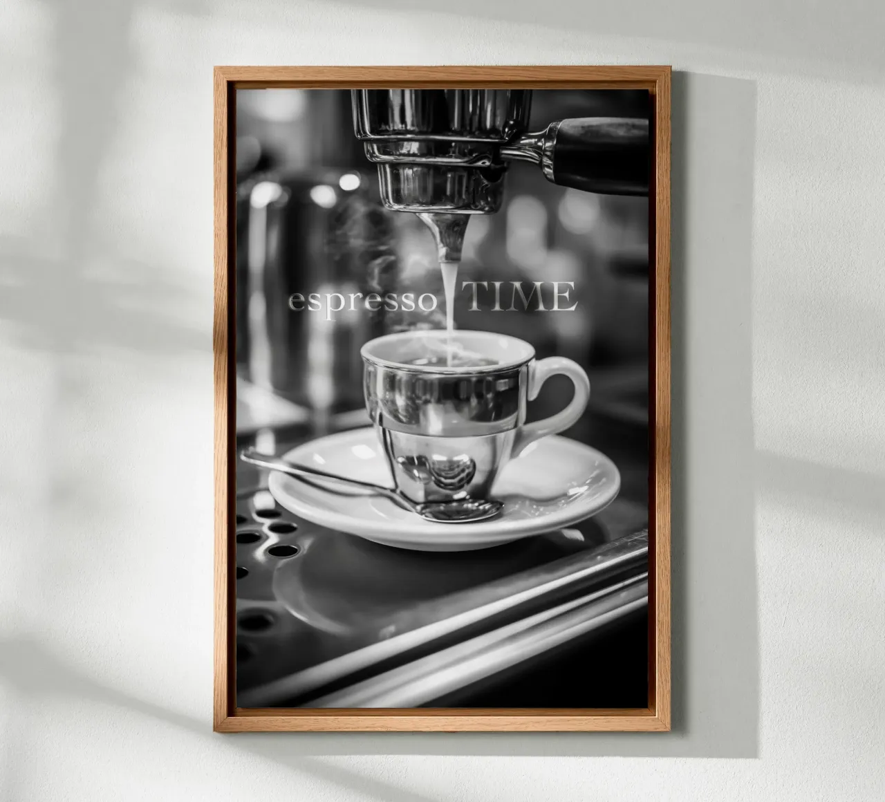 Espresso Time B&W Photographs canvas with Floater frame by Carinaprint
