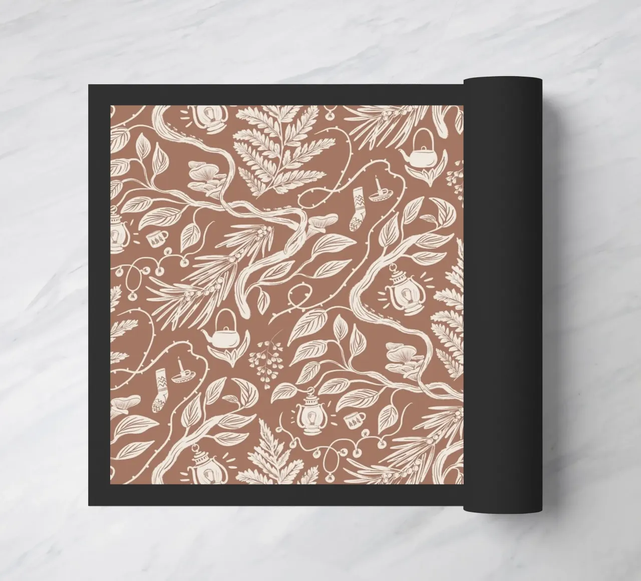 Cabincore Scene - Mocha Mousse Pantone Color doormat by anisillustration