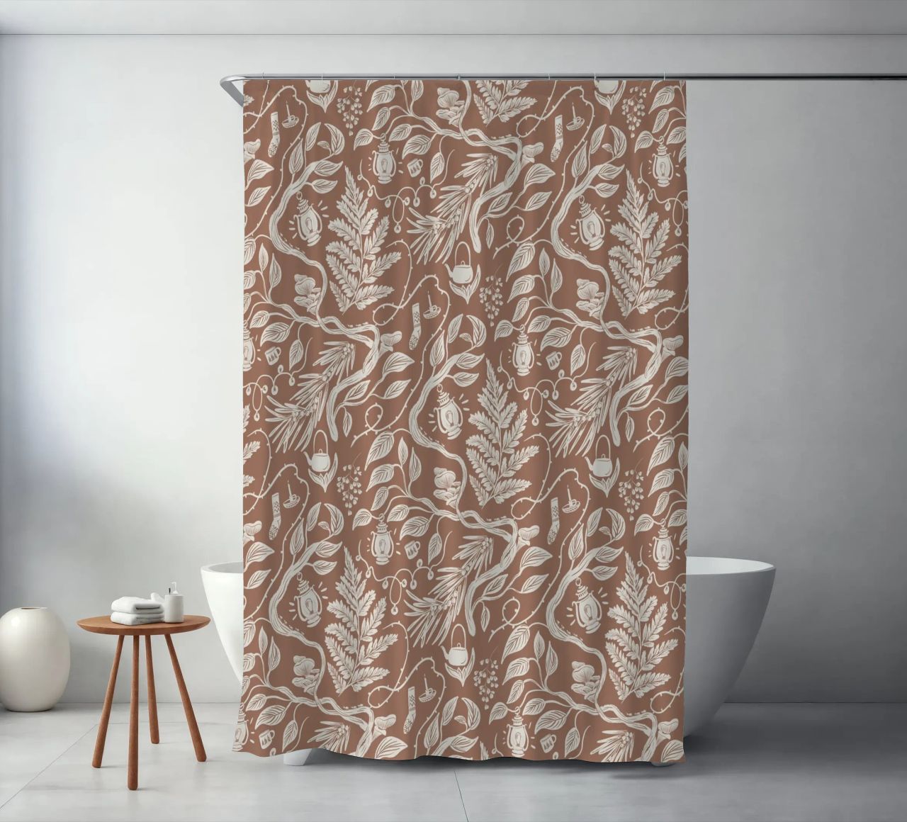 Cabincore Scene - Mocha Mousse Pantone Color shower curtain by anisillustration