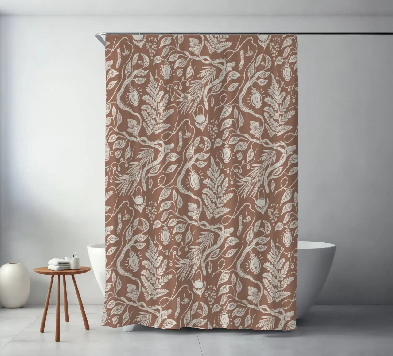 Cabincore Scene - Mocha Mousse Pantone Color tenda da doccia da anisillustration