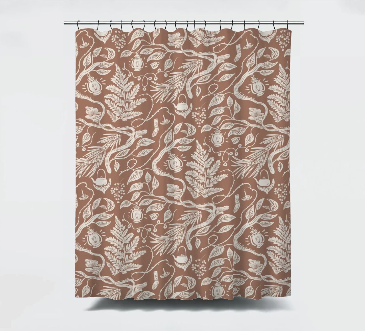 Cabincore Scene - Mocha Mousse Pantone Color shower curtain by anisillustration