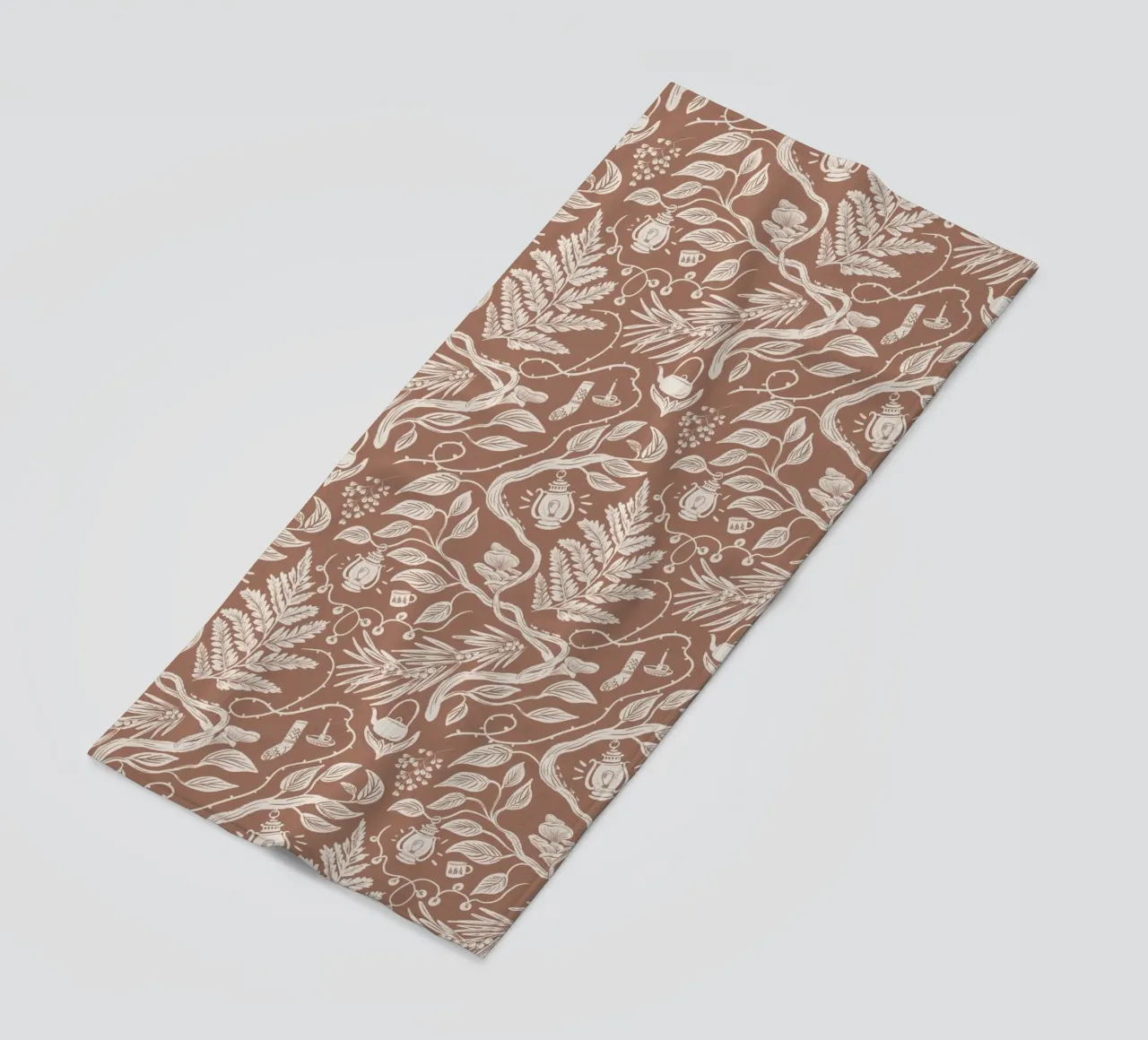 Cabincore Scene - Mocha Mousse Pantone Color beach towel by anisillustration