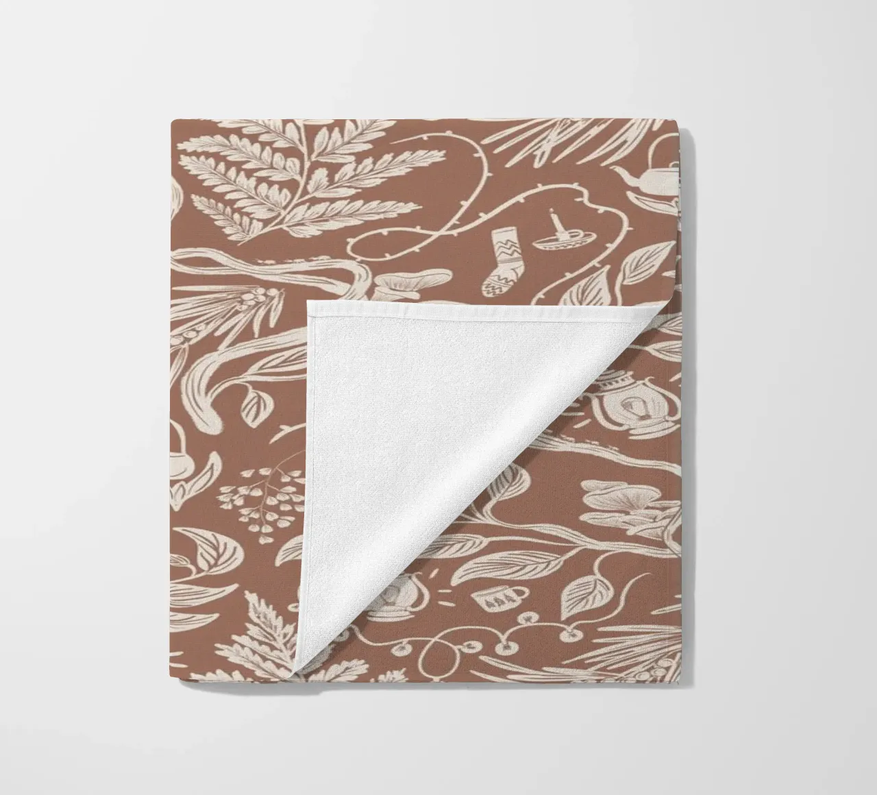 Cabincore Scene - Mocha Mousse Pantone Color beach towel by anisillustration