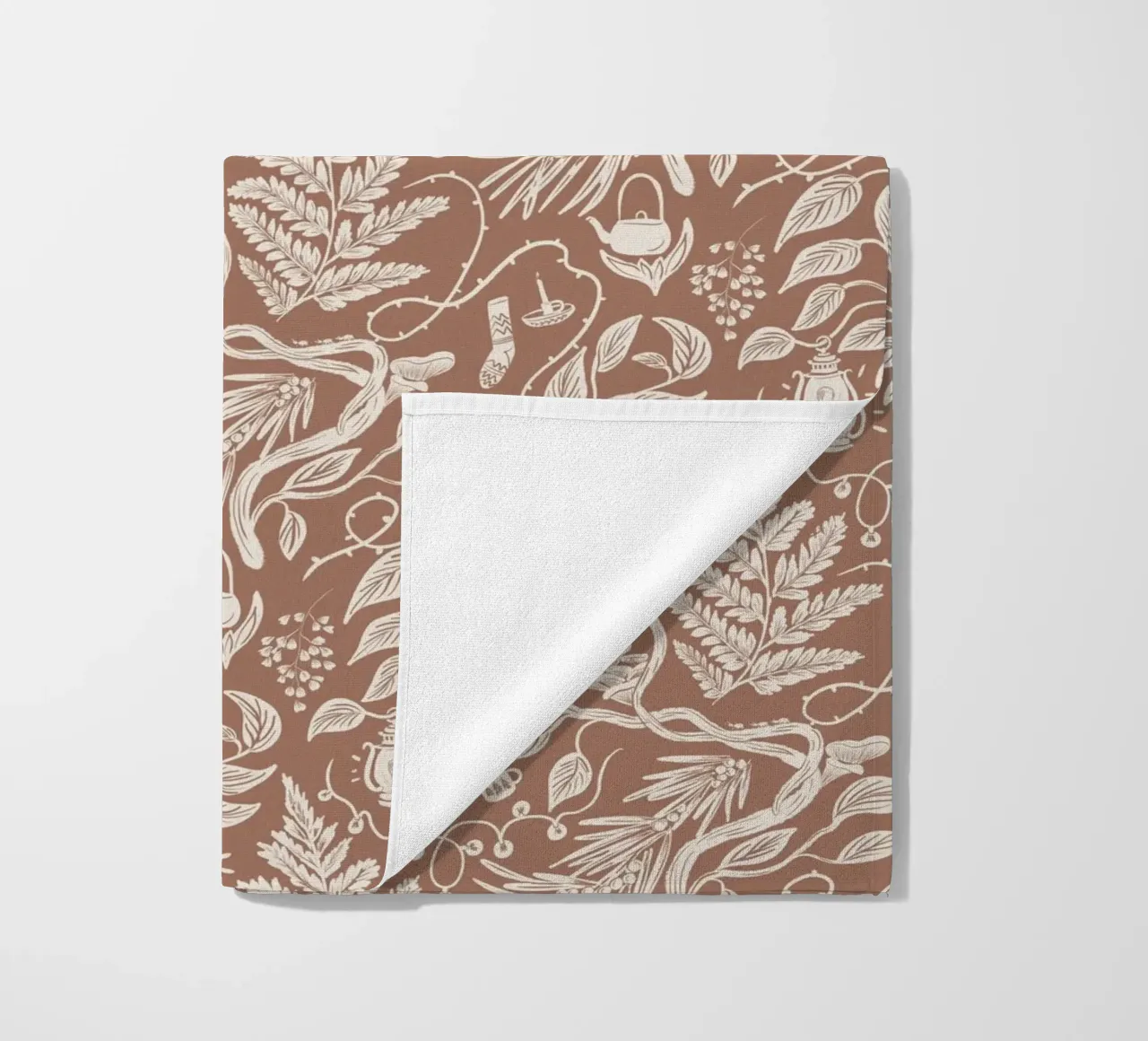 Cabincore Scene - Mocha Mousse Pantone Color beach towel by anisillustration