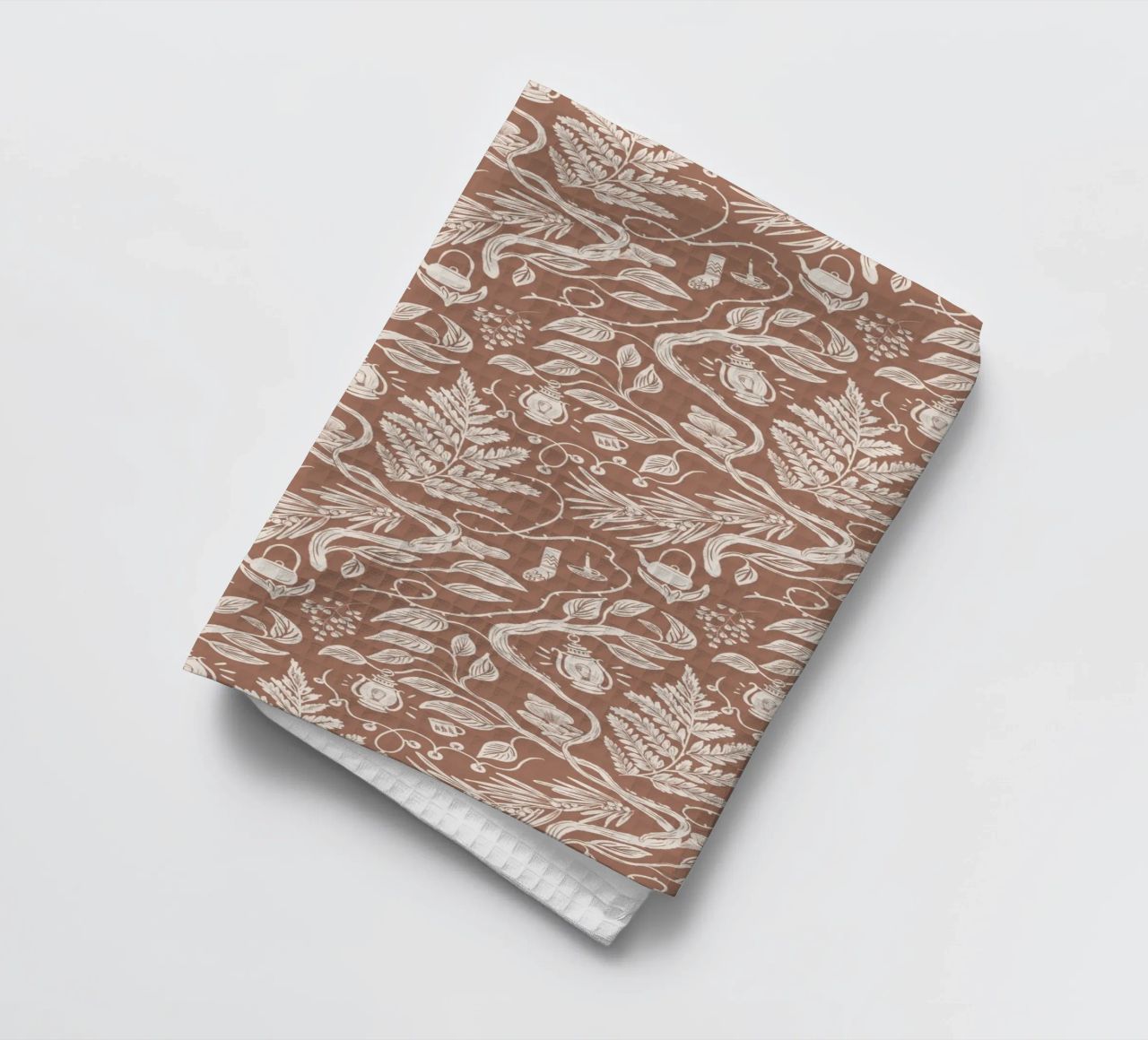 Cabincore Scene - Mocha Mousse Pantone Color tea towel by anisillustration