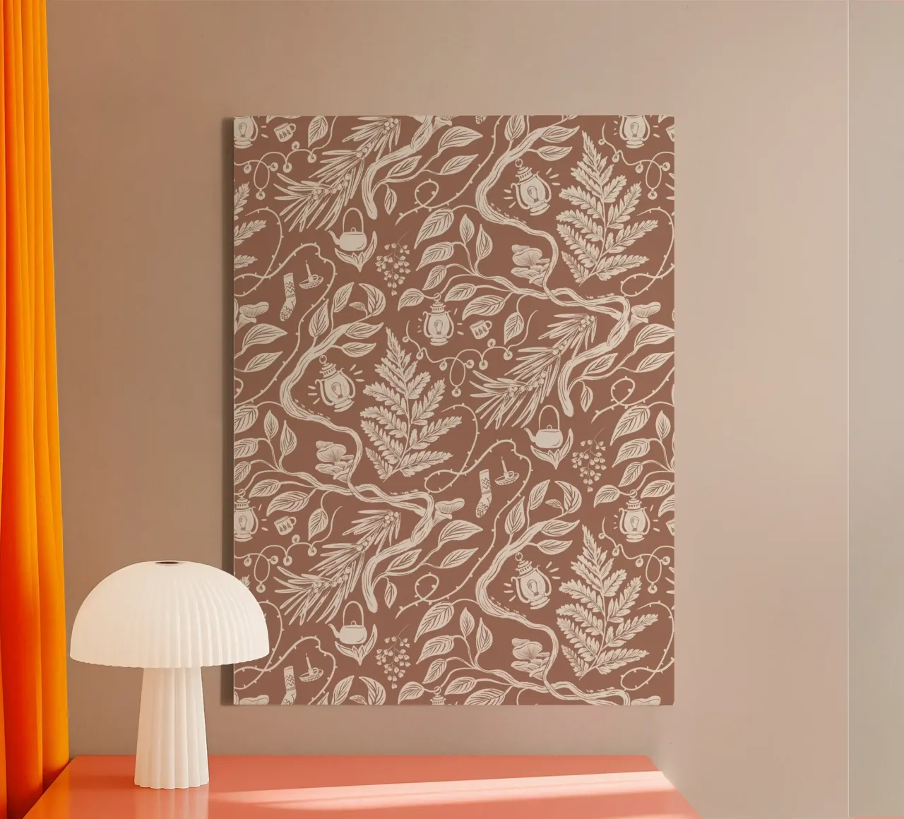 Cabincore Scene - Mocha Mousse Pantone Color tela da anisillustration