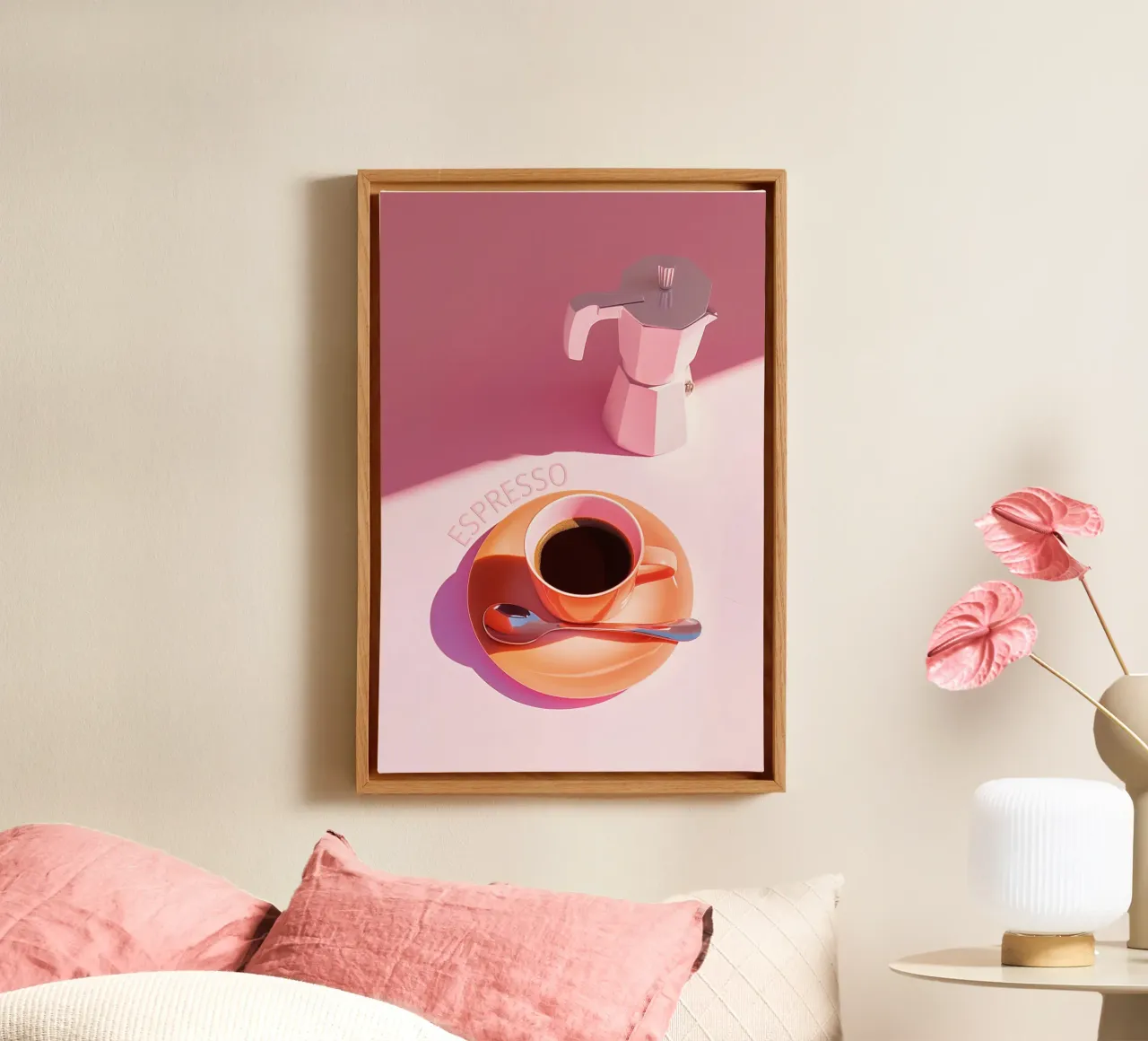 Roze Espresso Harmonie canvas met Baklijst van Carinaprint