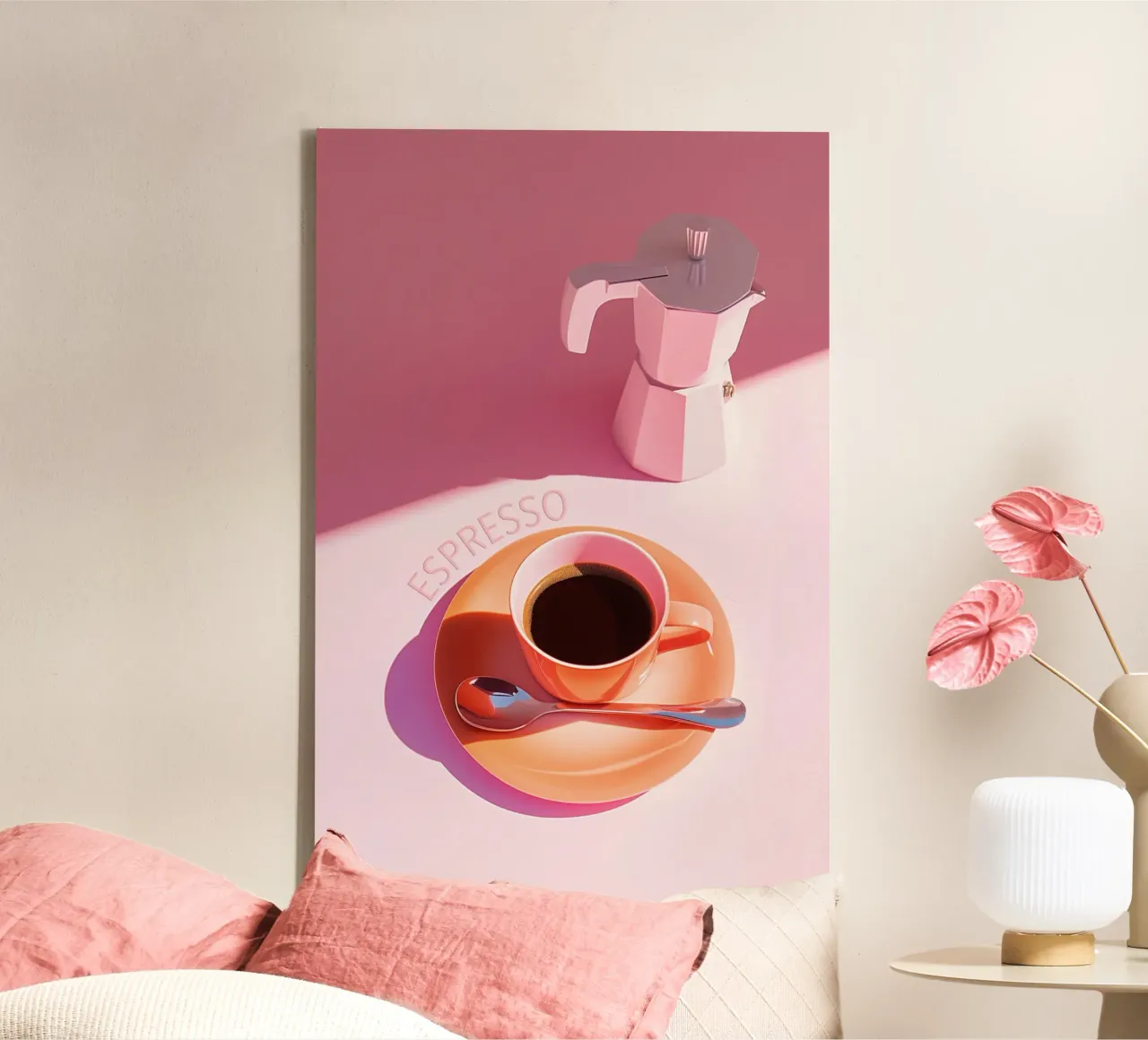 Roze Espresso Harmonie canvas met Baklijst van Carinaprint