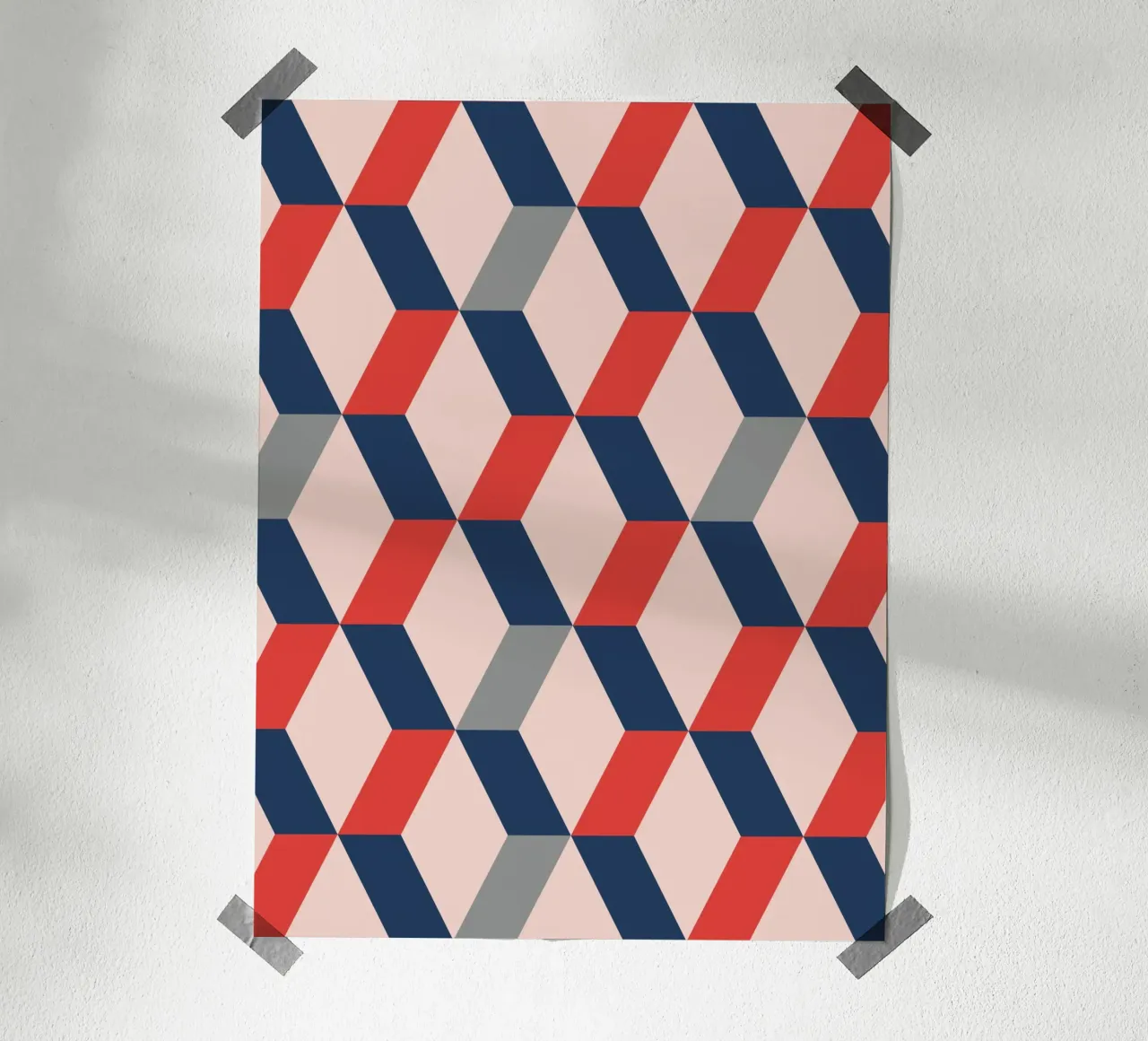 Stampa murale moderna geometrica rossa e blu poster con telaio in alluminio da kookiepixel