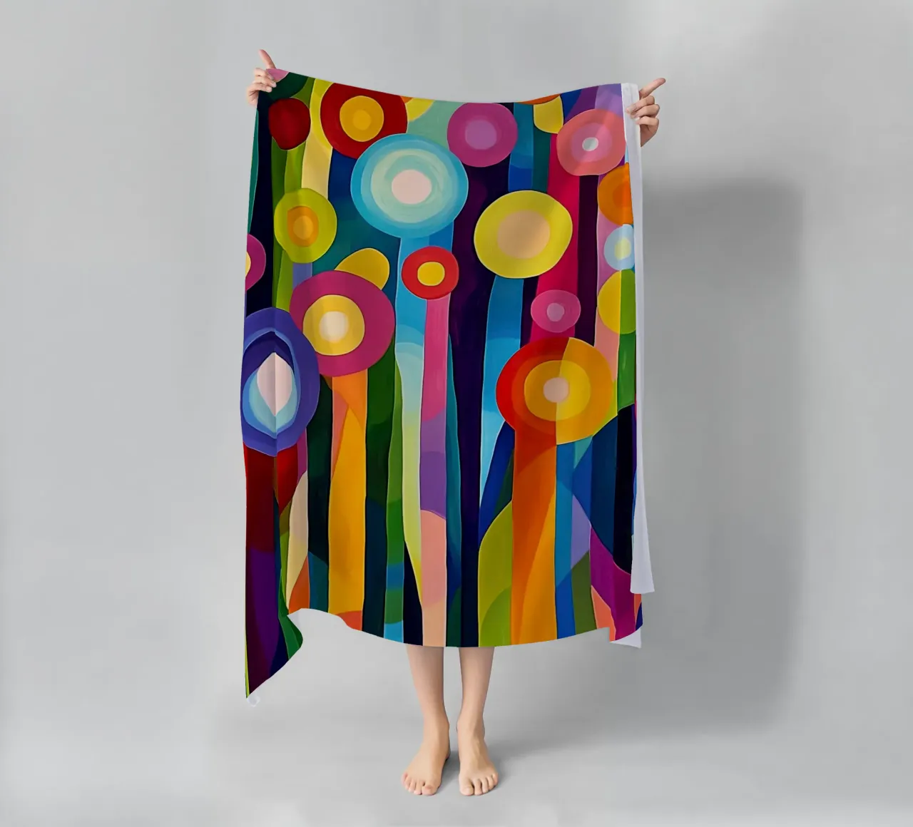 Optimistic Abstract Joy of Life Summer Meadow beach towel by Autofocus