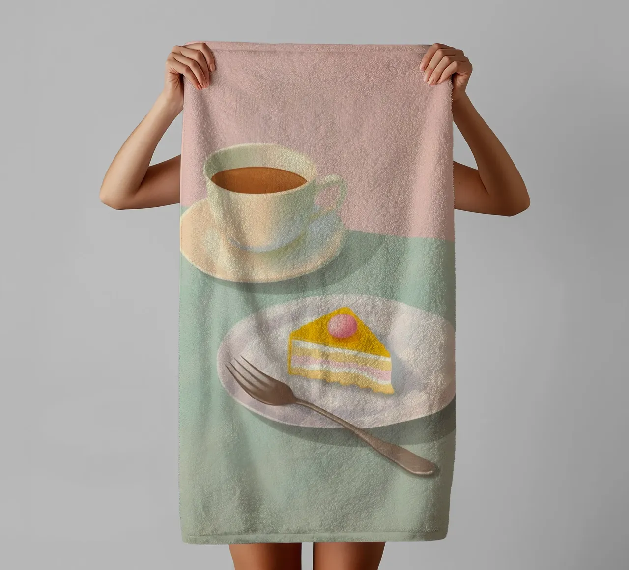 Cake time in Pastel towel by Carinaprint