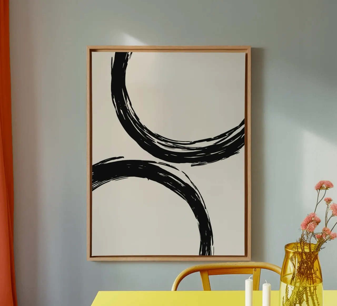 Abstracte cirkel penseelkunst - Stijlvol & modern canvas met Baklijst van Whole©