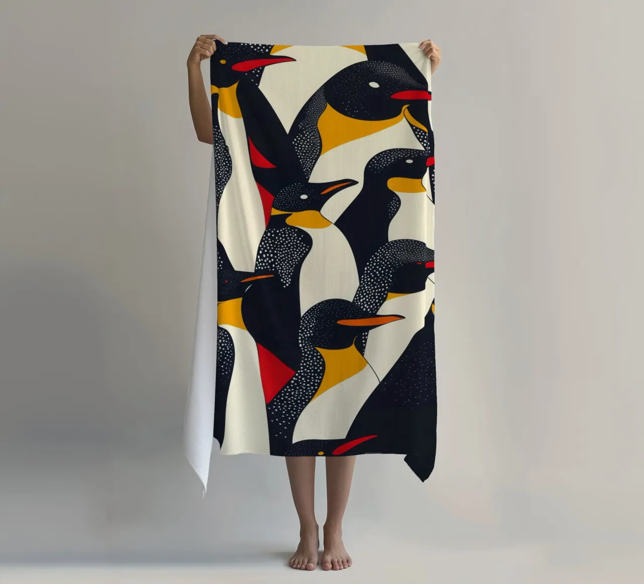 Decorative abstract penguin pattern beach towel by Autofocus