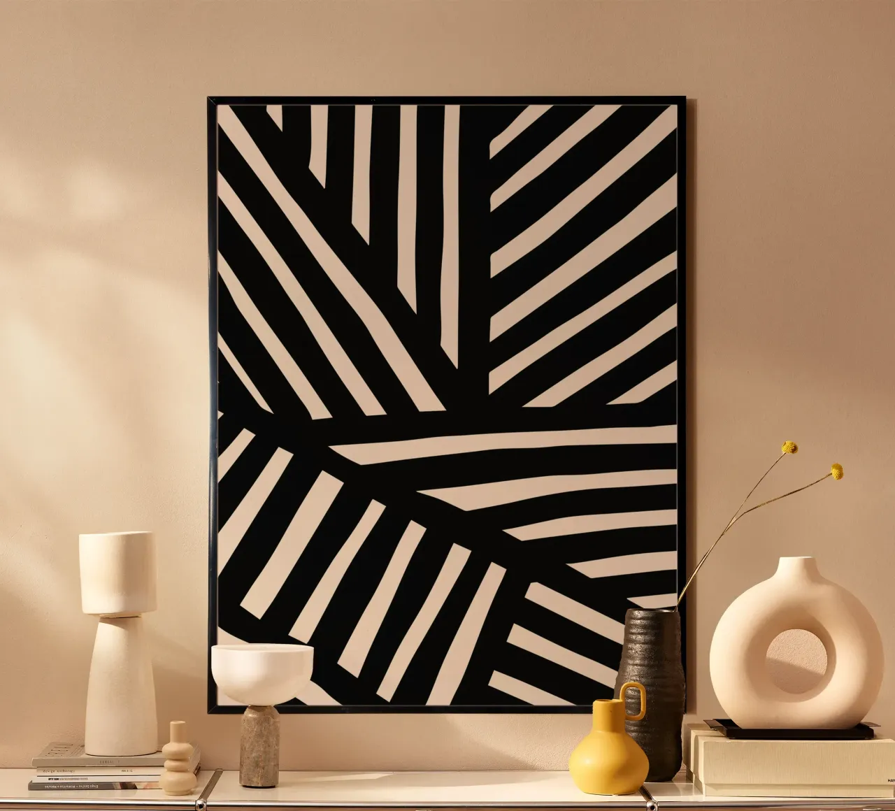 Linea di design ispirata alla zebra - moderna e astratta poster con telaio in legno da Whole©