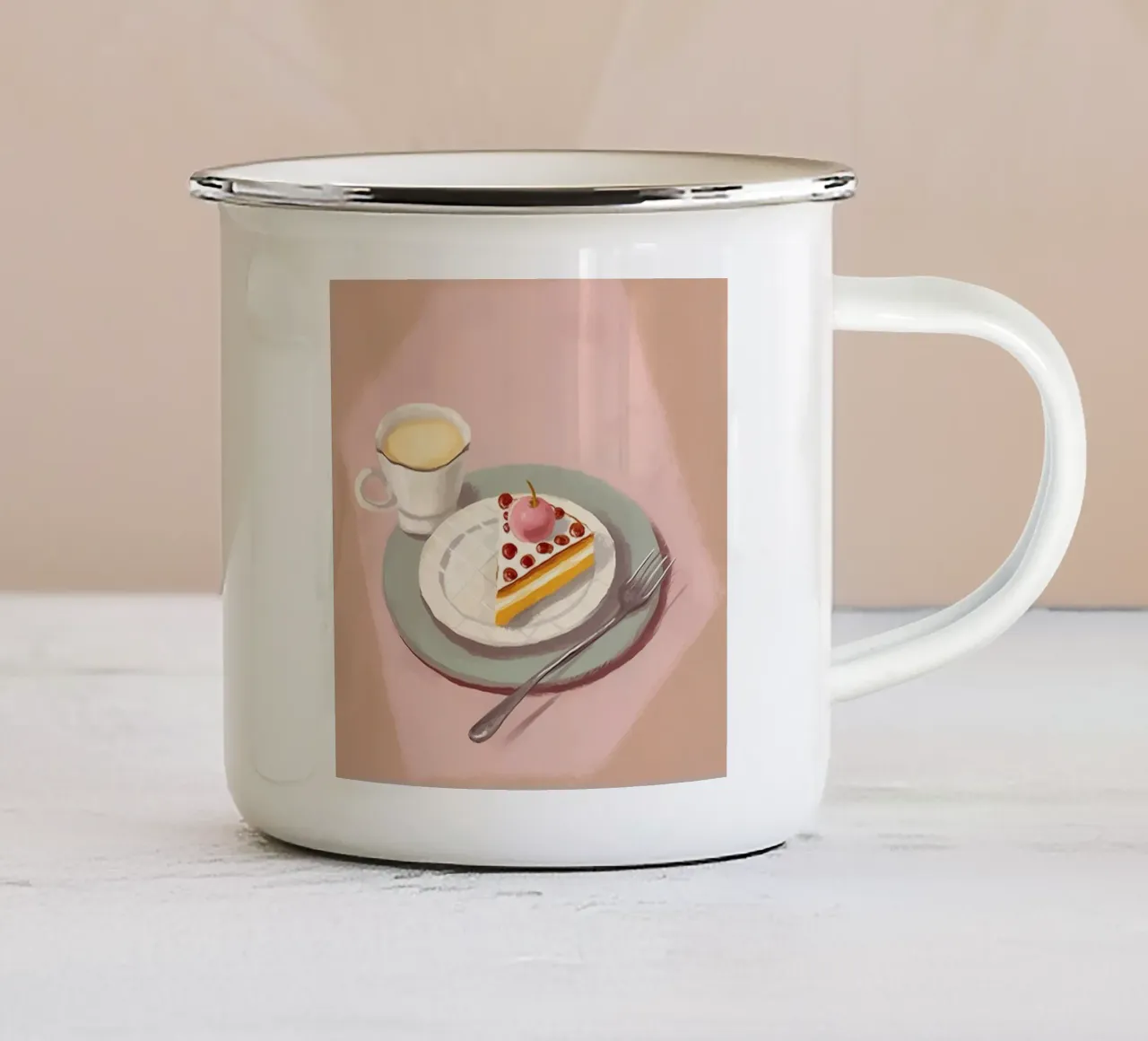 Godetevi il caffè e la torta tazza in smalto da Carinaprint