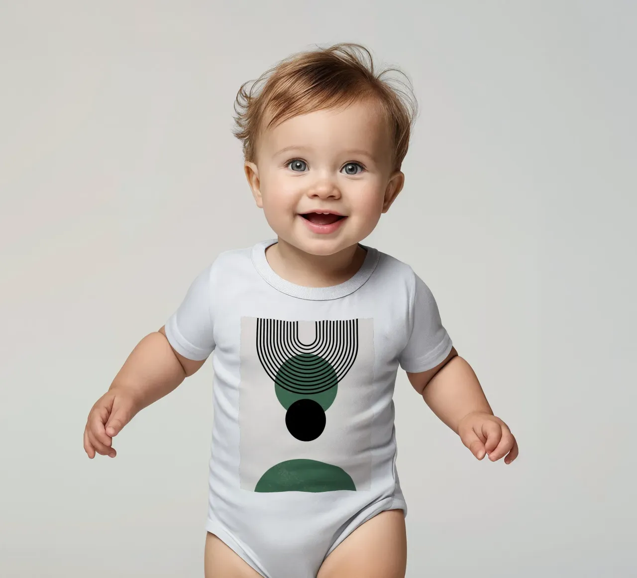 Boho circles & lines - modern & minimalist short-sleeve baby romper by Whole©