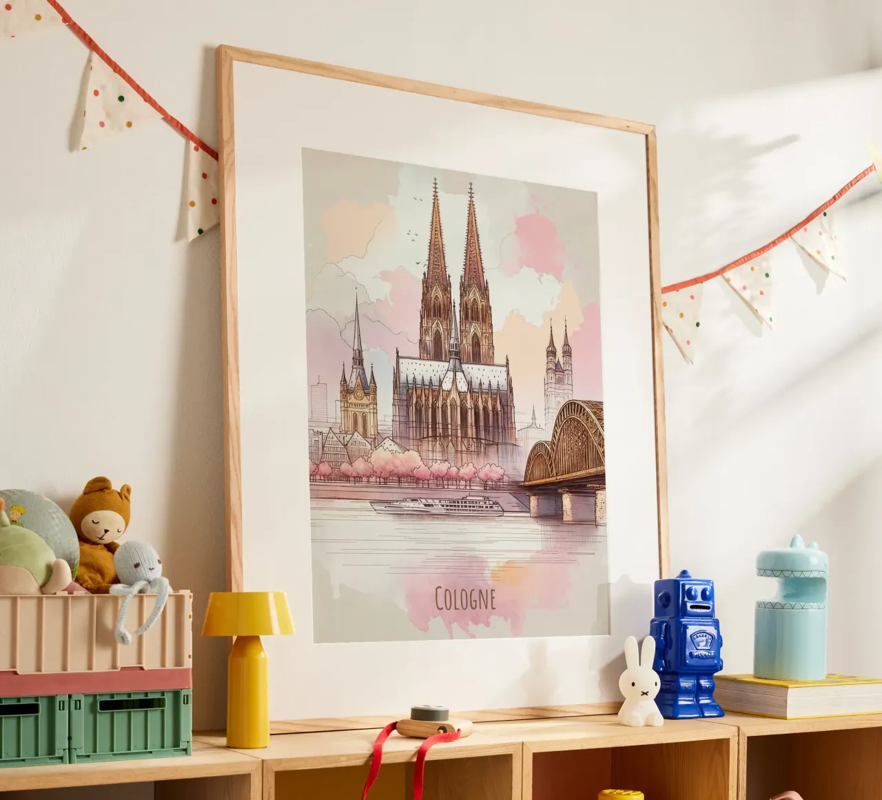 Stampa moderna e minimalista della città di Colonia poster con telaio in alluminio da WijdevenDesign