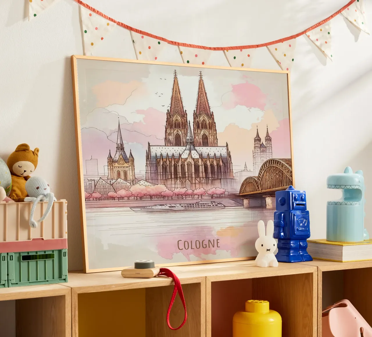 Stampa moderna e minimalista della città di Colonia poster con telaio in alluminio da WijdevenDesign