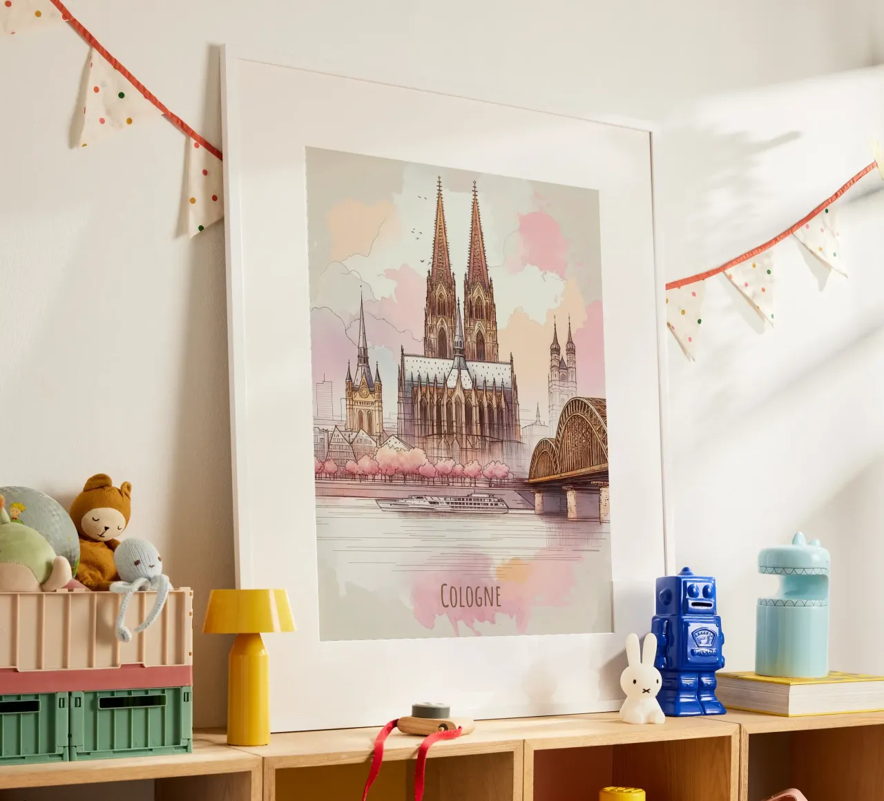 Stampa moderna e minimalista della città di Colonia poster con telaio in alluminio da WijdevenDesign