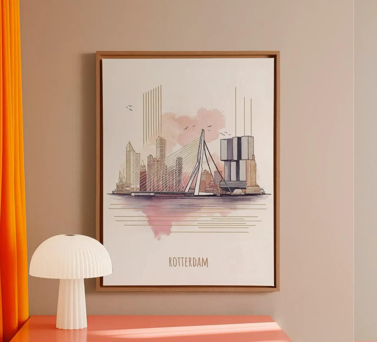 Rotterdam City stampa moderna e minimalista di punti di riferimento tela con Cornice a cassetta da WijdevenDesign
