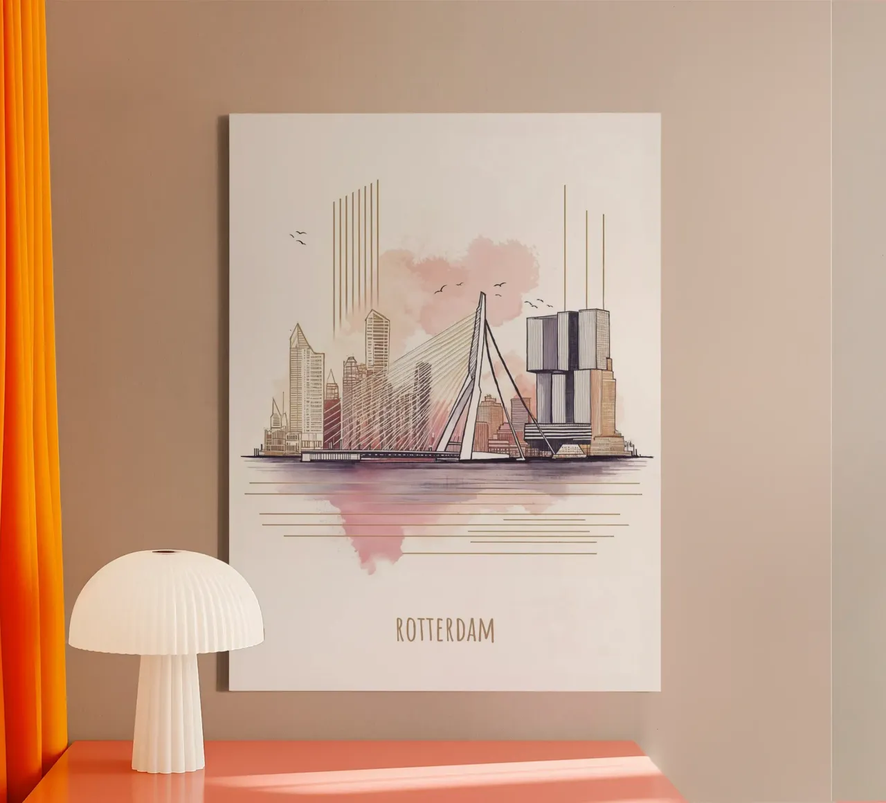 Rotterdam City stampa moderna e minimalista di punti di riferimento tela con Cornice a cassetta da WijdevenDesign