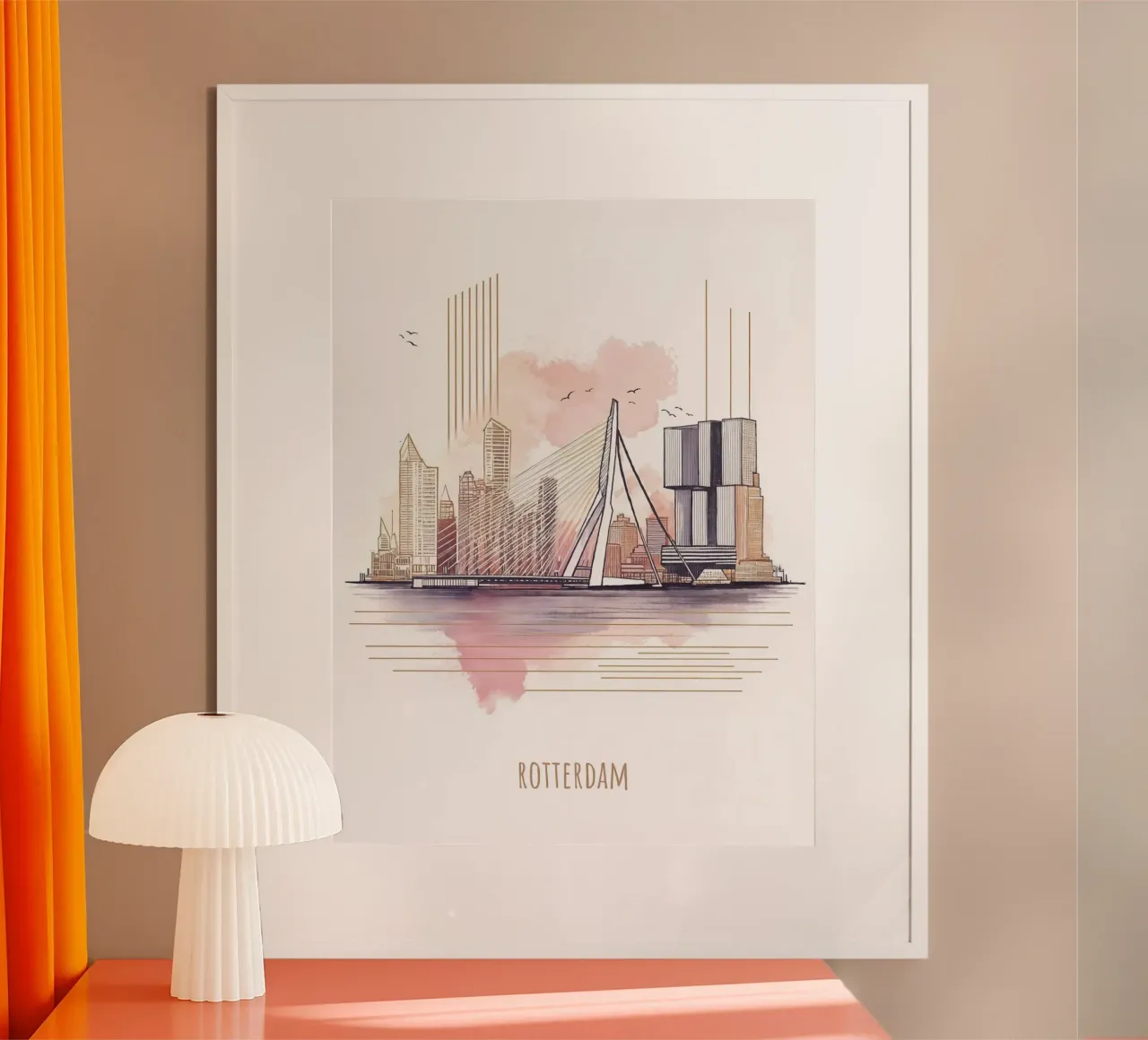 Rotterdam City stampa moderna e minimalista di punti di riferimento poster con telaio in legno da WijdevenDesign